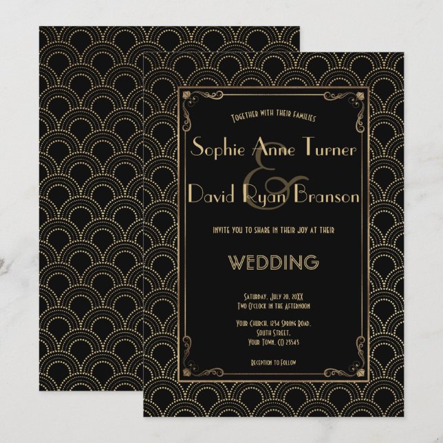 Gran invitación a la boda Art Deco del Gran Gatsby (Anverso / Reverso)
