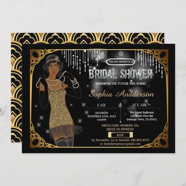 Gran invitación a la ducha de novia en Gatsby en Á (Anverso / Reverso)