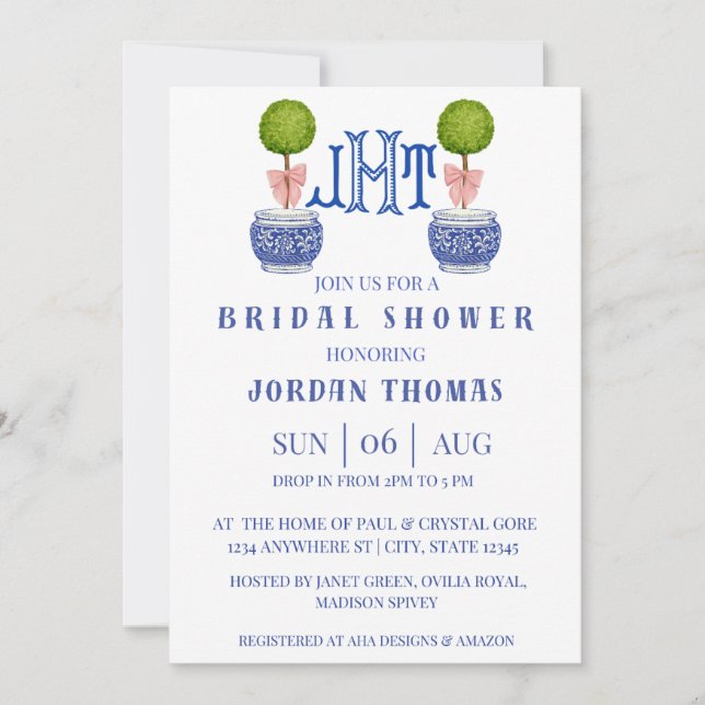 Gran Invitación a la ducha de novias topiaria (Anverso)