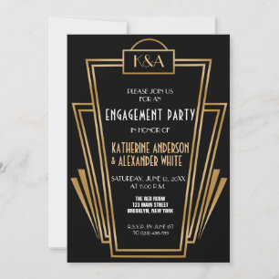 Gran invitación a la fiesta de compromiso Art Deco