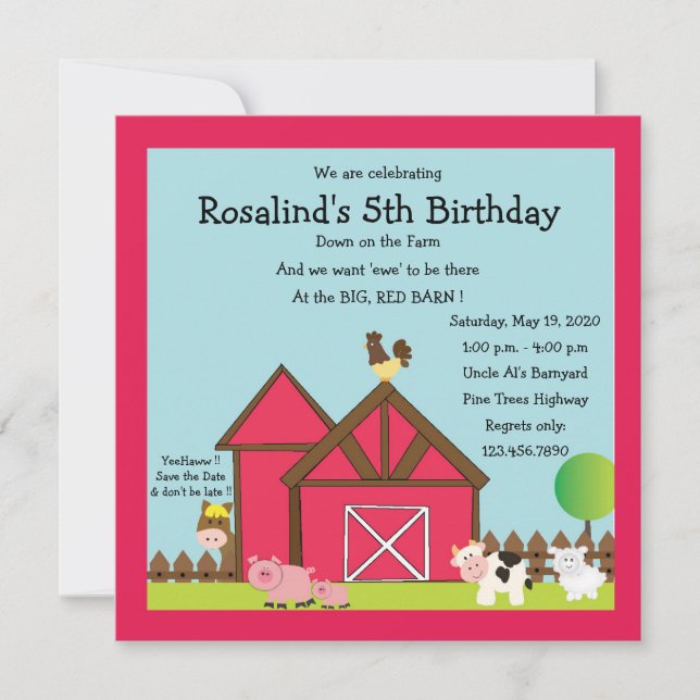 Gran Invitación a la fiesta de cumpleaños del Barn (Anverso)