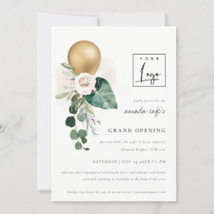 Gran invitación de apertura con el logotipo floral