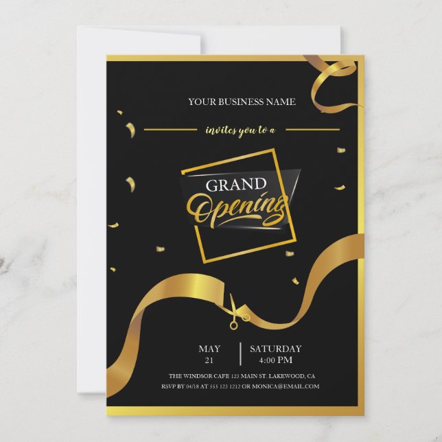 Gran invitación de apertura con logotipo negro y d (Anverso)