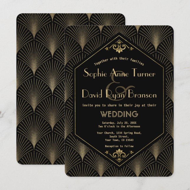Gran Invitación de Boda Gatsby Art Deco Vintage (Anverso / Reverso)