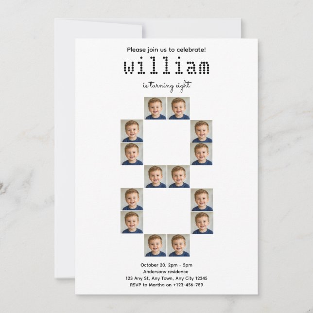 Gran Invitación de Cumpleaños con Collage de Fotos (Anverso)