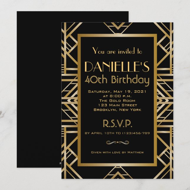 Gran invitación de cumpleaños de inspiración Art D (Anverso / Reverso)