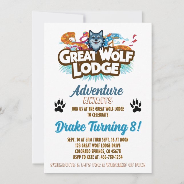 Gran Invitación de Cumpleaños en Great Wolf Lodge (Anverso)