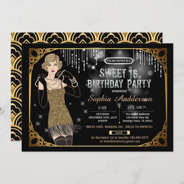 Gran invitación de fiesta de cumpleaños Gatsby dul (Anverso / Reverso)