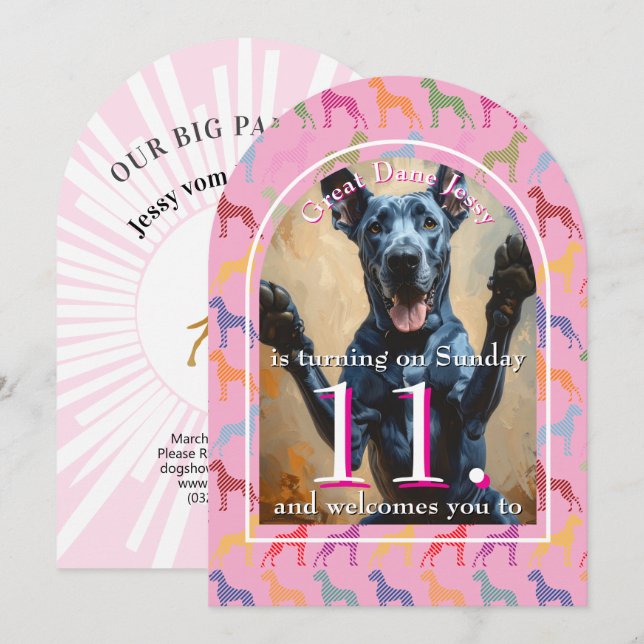 Gran Invitación Negra Dorada Fiesta de Perro (Anverso / Reverso)