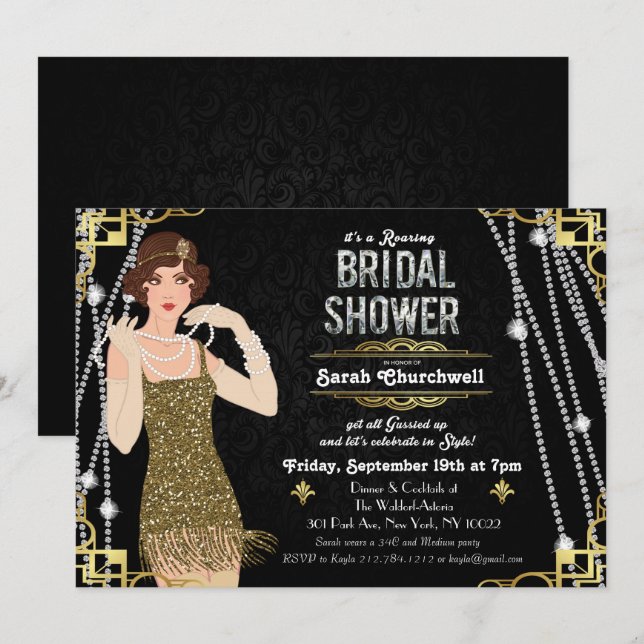 Gran invitación para despedida de soltera Flapper (Anverso / Reverso)