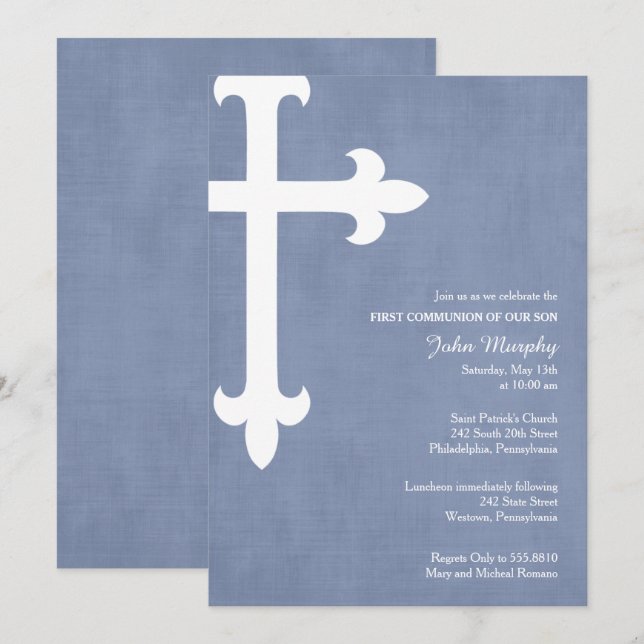 Gran invitación religiosa cruzada, azul (Anverso / Reverso)