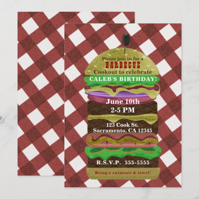 Gran Invitación Roja para Barbacoa de Verano de Ha (Anverso / Reverso)