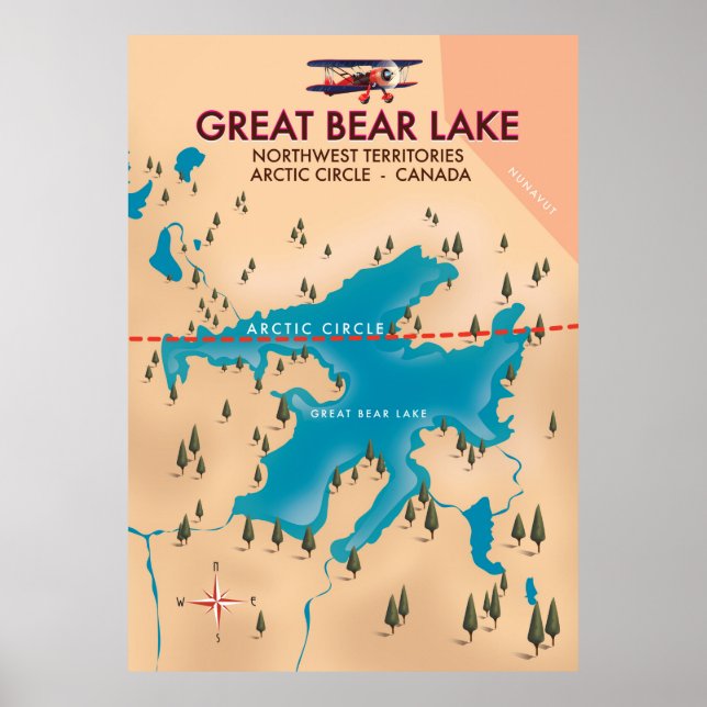 Gran lago Bear, Canadá, arte de afiches de viajes  (Frente)