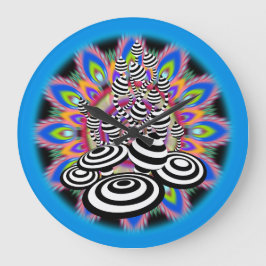 Gran Mandala Magic Mushroom reloj de pared negro a