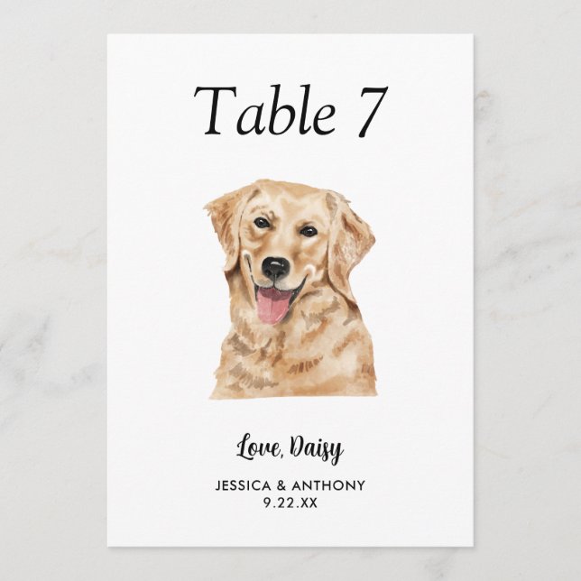 Gran Número de Mesa de Boda de Perro Acuarela Mode (Anverso)
