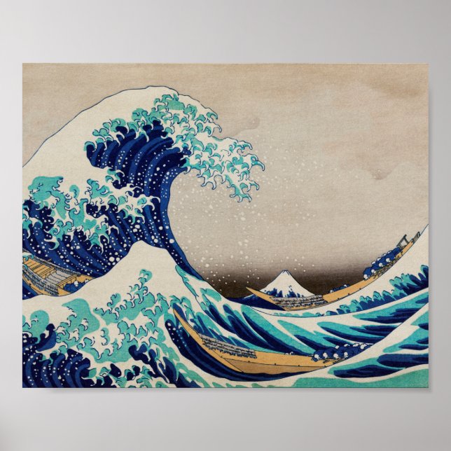 Gran Ola de Hokusai en Kanagawa. Arte japonés vint (Frente)