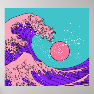 Gran ola de vaporwave: arte oceánico estilizado