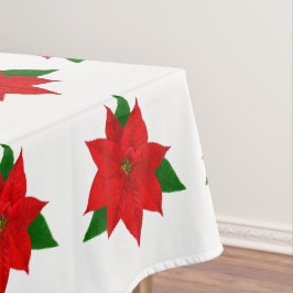 Gran patrón de flores de poinsettia en mantel blan