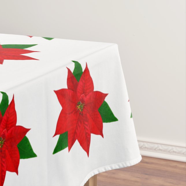 Gran patrón de flores de poinsettia en mantel blan (In Situ)