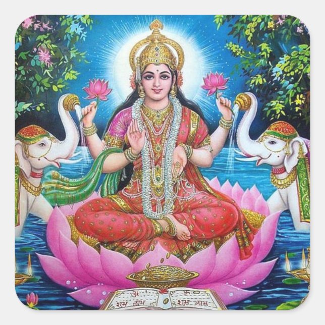 Gran Pegatina cuadrado de la diosa de Lakshmi (Anverso)