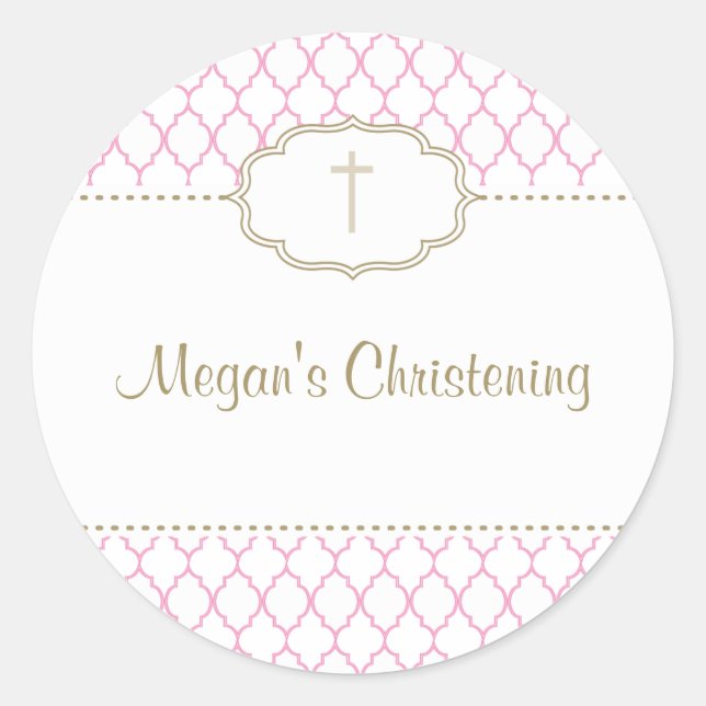 Gran Pegatina de bautismo rosa y dorado (Anverso)