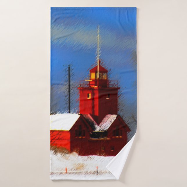 Gran pintura de faro rojo - Arte original (Toalla de baño)