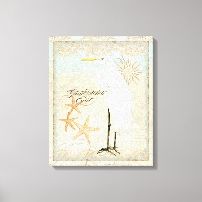 Gran playa costera de Egret Blanco - Arte acuático (Anverso)