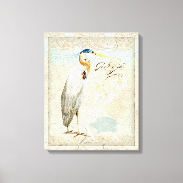 Gran playa costera de garza azul de garza - Arte a (Anverso)