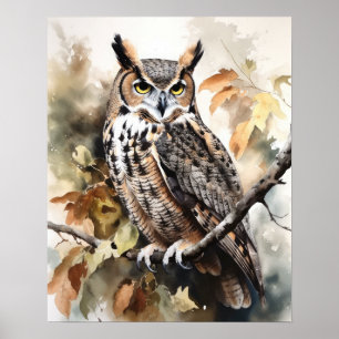Gran Poster de impresión de arte de aves de búho