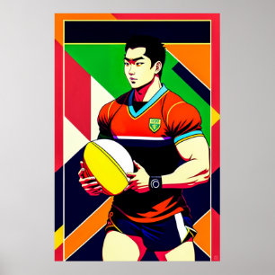 Gran Poster japonés de arte de rugby