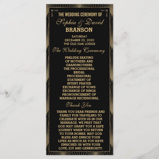 Gran programa de bodas de Gatsby Art Deco de los a (Anverso)