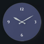 Gran reloj azul Minimalista<br><div class="desc">El reloj moderno presenta un diseño minimalista en una paleta de colores azul y blanco. Un diseño sencillo y sencillo con números blancos sobre un fondo azul. Una moderna adición a su cocina, sala de estar o pared de oficinas, un moderno regalo de oficina o un moderno regalo de casa...</div>