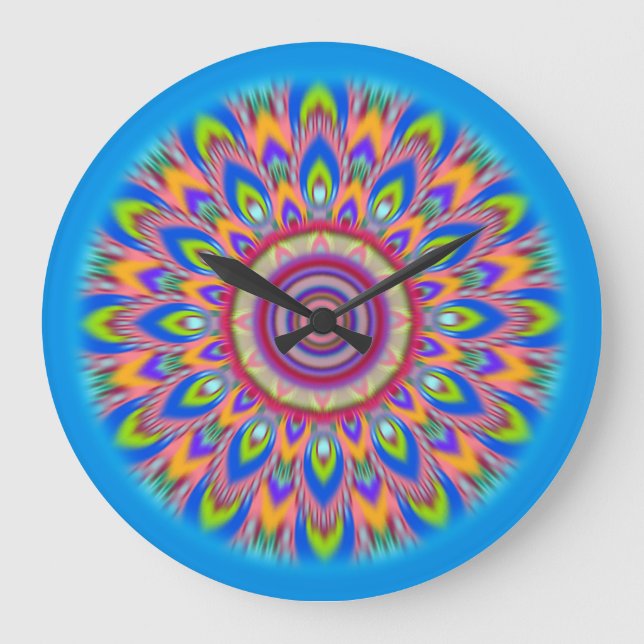 Gran reloj de pared psicodélico de Mandala blues (Anverso)
