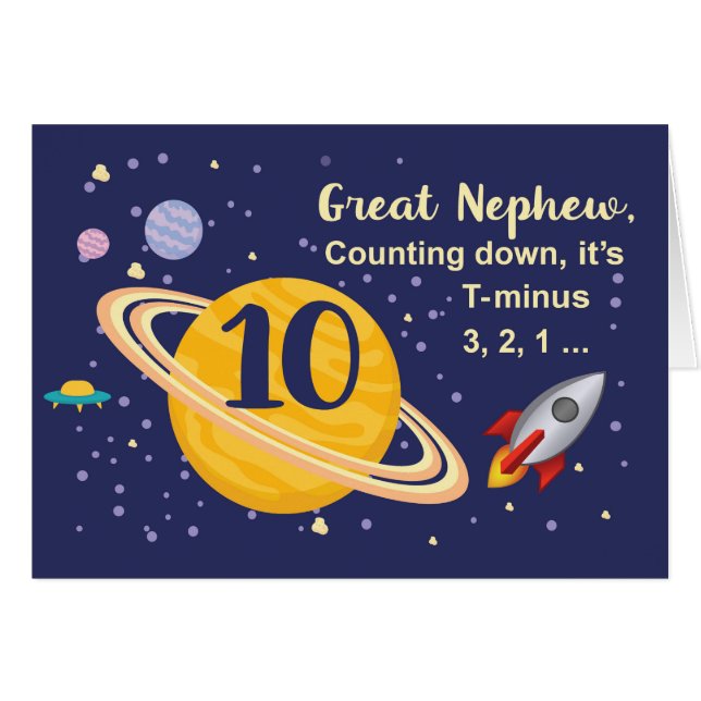 Gran Sobrino Cumpleaños 10 Planetas en el Espacio  (Anverso (Horizontal))