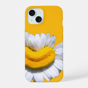 Gran sonrisa de una funda de teléfono de manzanill