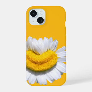 Gran sonrisa de una funda de teléfono de manzanill