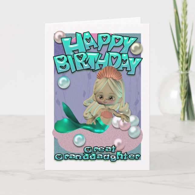 Gran Tarjeta de Cumpleaños De Niña Con Sirena (Anverso)