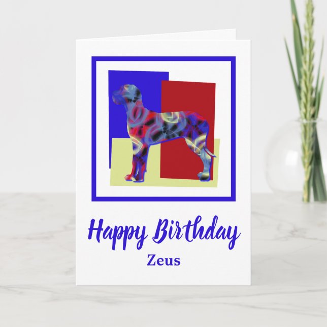 Gran tarjeta de cumpleaños de perro rojo azul azul (Anverso)