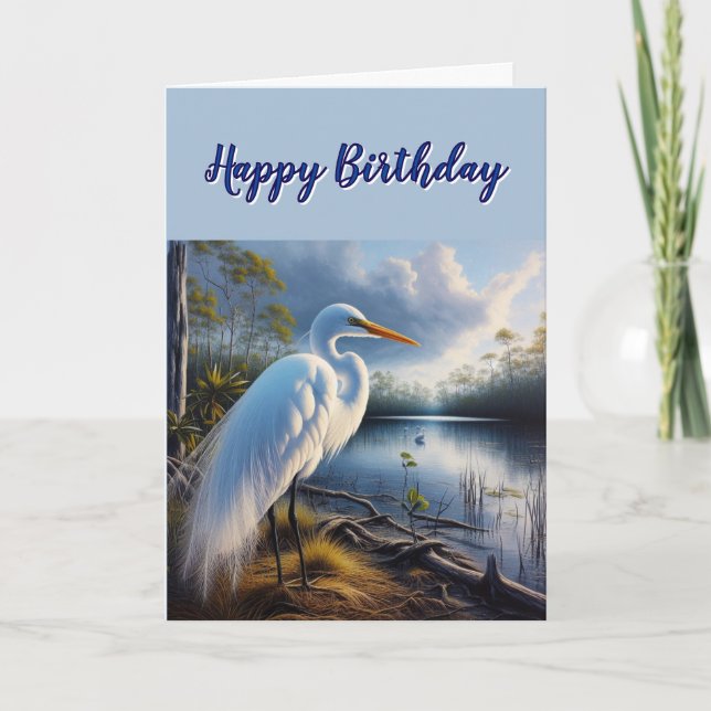 Gran tarjeta de cumpleaños para aves blancas Egret (Anverso)