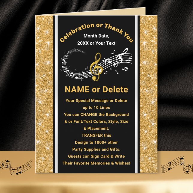 Gran Tarjeta de Cumpleaños Personalizada con Notas (Music Notes Greeting Cards for your music themed party. Music birthday cards, music graduation card.)