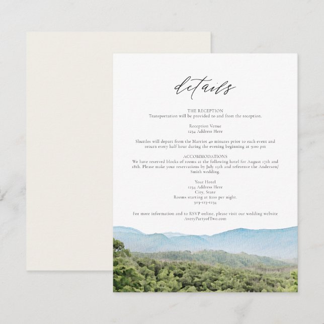 Gran tarjeta de detalles del Boda de viaje de las  (Anverso / Reverso)