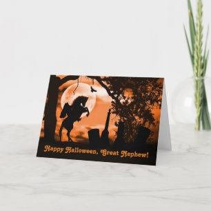 Gran tarjeta de halloween de sobrino con jinete si
