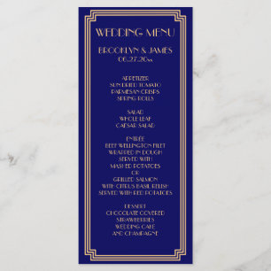 Gran tarjeta de menú Gatsby Art Deco Blue Gold Bod