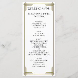 Gran tarjeta de menú Gatsby White Art Deco Boda