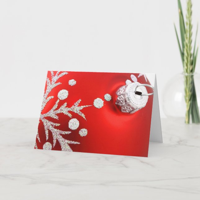 Gran tarjeta de Navidades de ornamentos rojos (Anverso)