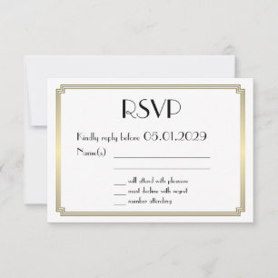Gran Tarjeta de Respuesta de Boda Art Déco Dorado