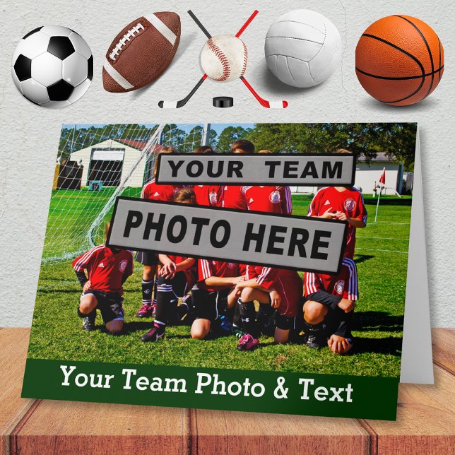 Gran tarjeta fotográfica de equipo con tu texto ta (Sports Themed Cards for Any Sport. Coach Thank You Cards. Basketball themed cards. Hockey cards.)