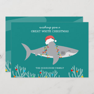 Gran tarjeta plana de tiburón para Navidades blanc