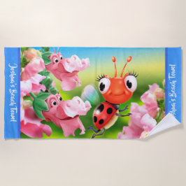 Gran toalla de playa Jardín florido de Ladybug. Bo