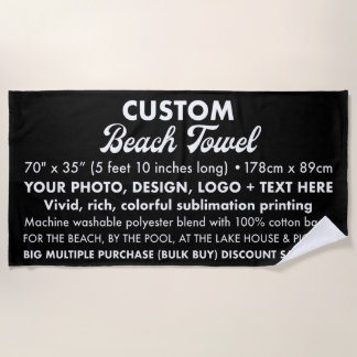 Gran toalla de playa negra personalizada para pers